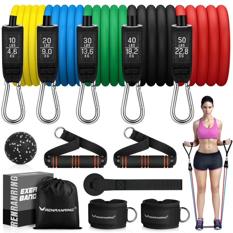 RENRANRING Resistance Bands for Working Out, 150LBS Exercise Bands, Workout Bands, Resistance Bands Set with Handles for Men Women, Legs Ankle Straps for Muscle Training - Image 1